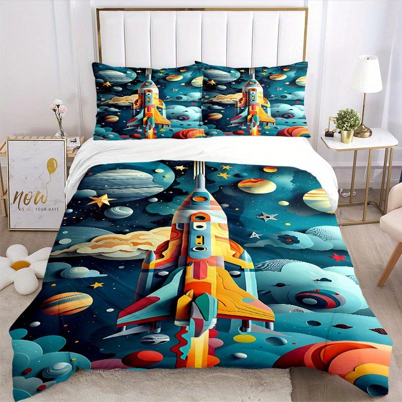 3pcs set Space Adventure 1 Quilt Cover + 2 Pillowcases, All Seasons Bedroom Setting, Perfect for Home and Dorm Decor a190