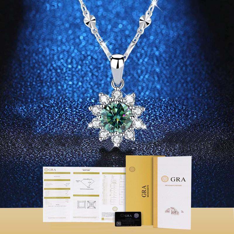 Simulated Moissanite Sunflower Pendant Necklace Full Crystal Zircon Jewelry Women Gift