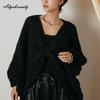 Korean Fashion Batwing Knit Cape Top Oversized Knitted Stylish Sweater Autumn Winter Cozy Loose Black Brown Ladies' Cool Knitting Pullover