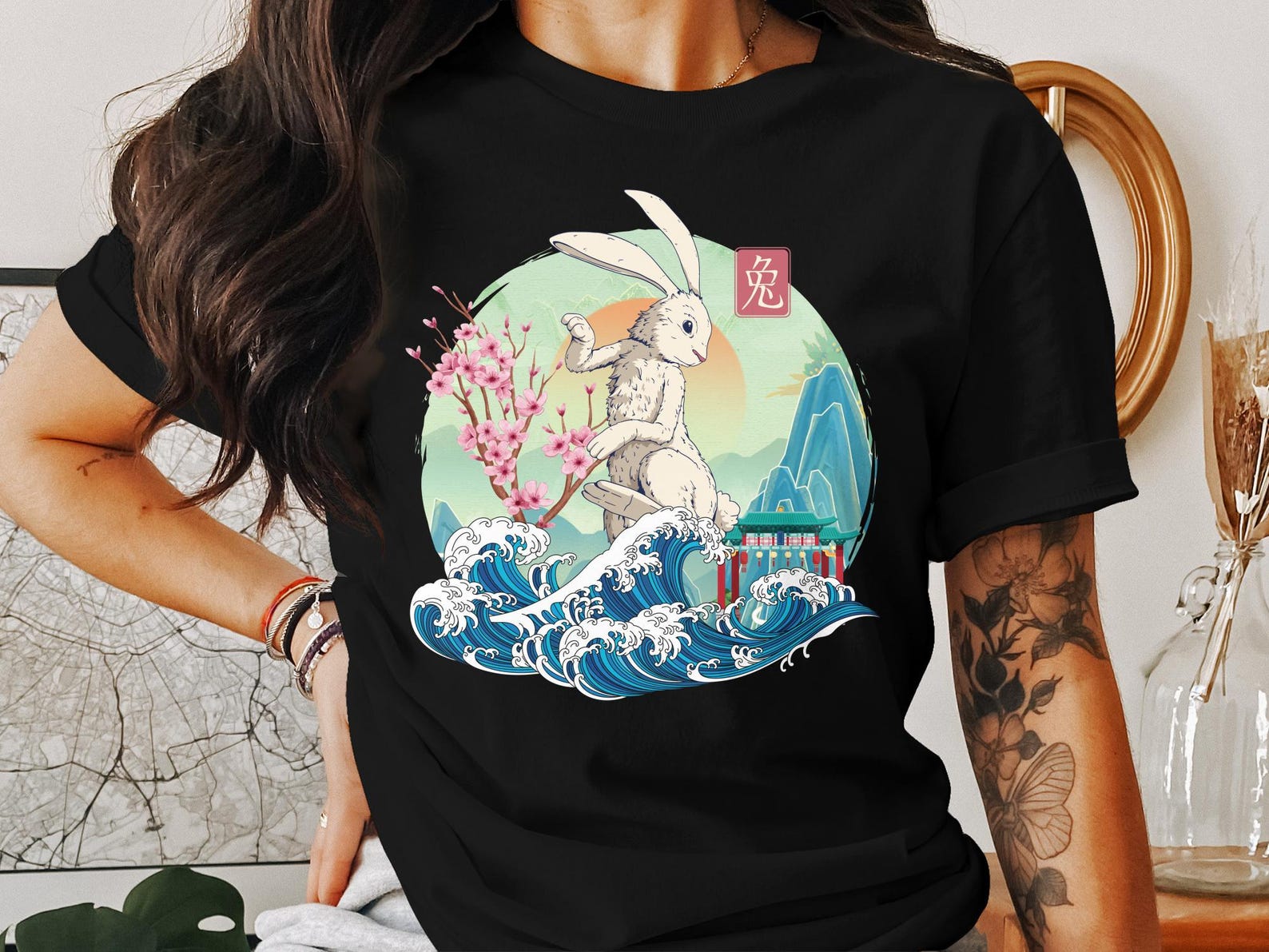 Chinese New Year Rabbit T Shirt Lunar New Year T Shirt Chinese Zodiac Shirt Year of the Rabbit Tee Festive T Shirt L