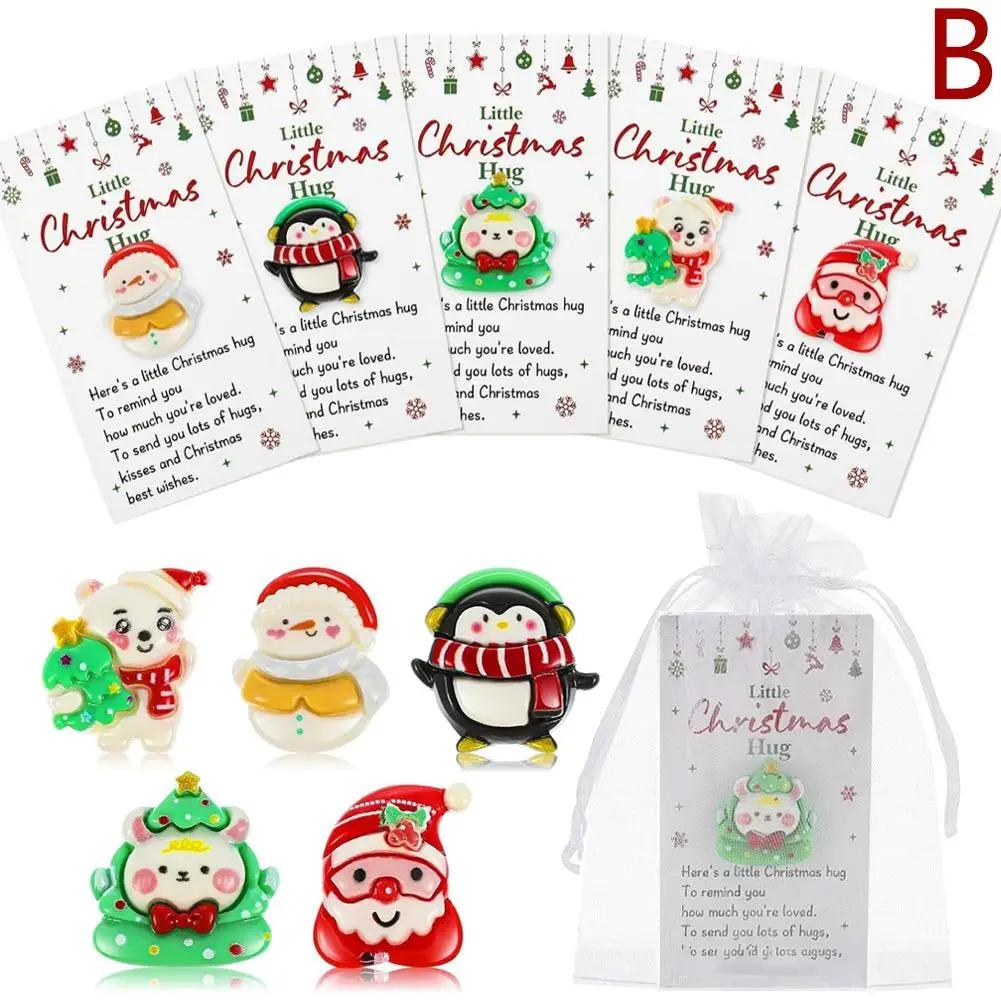 

Рождественские подарки-обнимашки в кармане, оптом, жетон-обнимашка в кармане с пингвином и снеговиком с карточками и пакетиками, маленькие подарки на Рождество S5g7