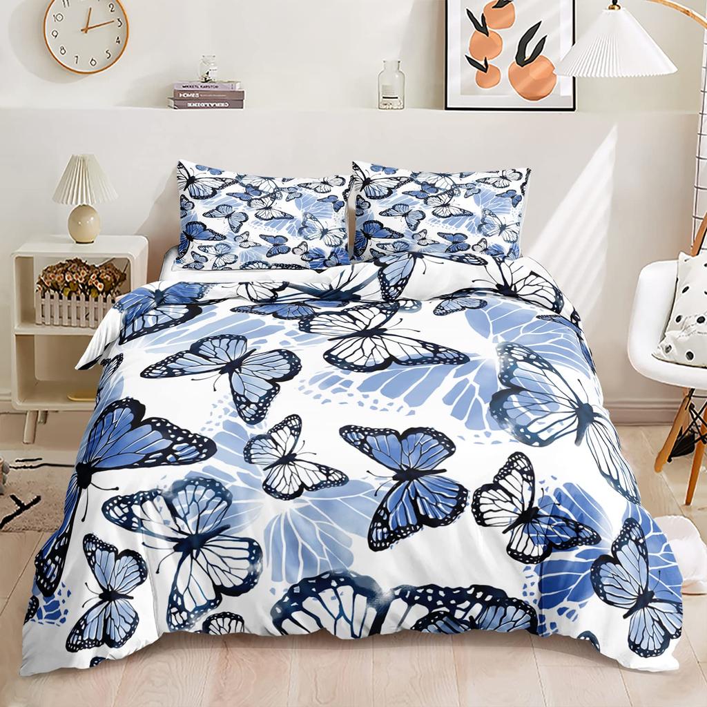 Butterfly Duvet Cover Set Full Size,Rainbow Butterfly Bedding Set For Girls,Rainbow Butterflies Comforter Cover Set,Pink Purple