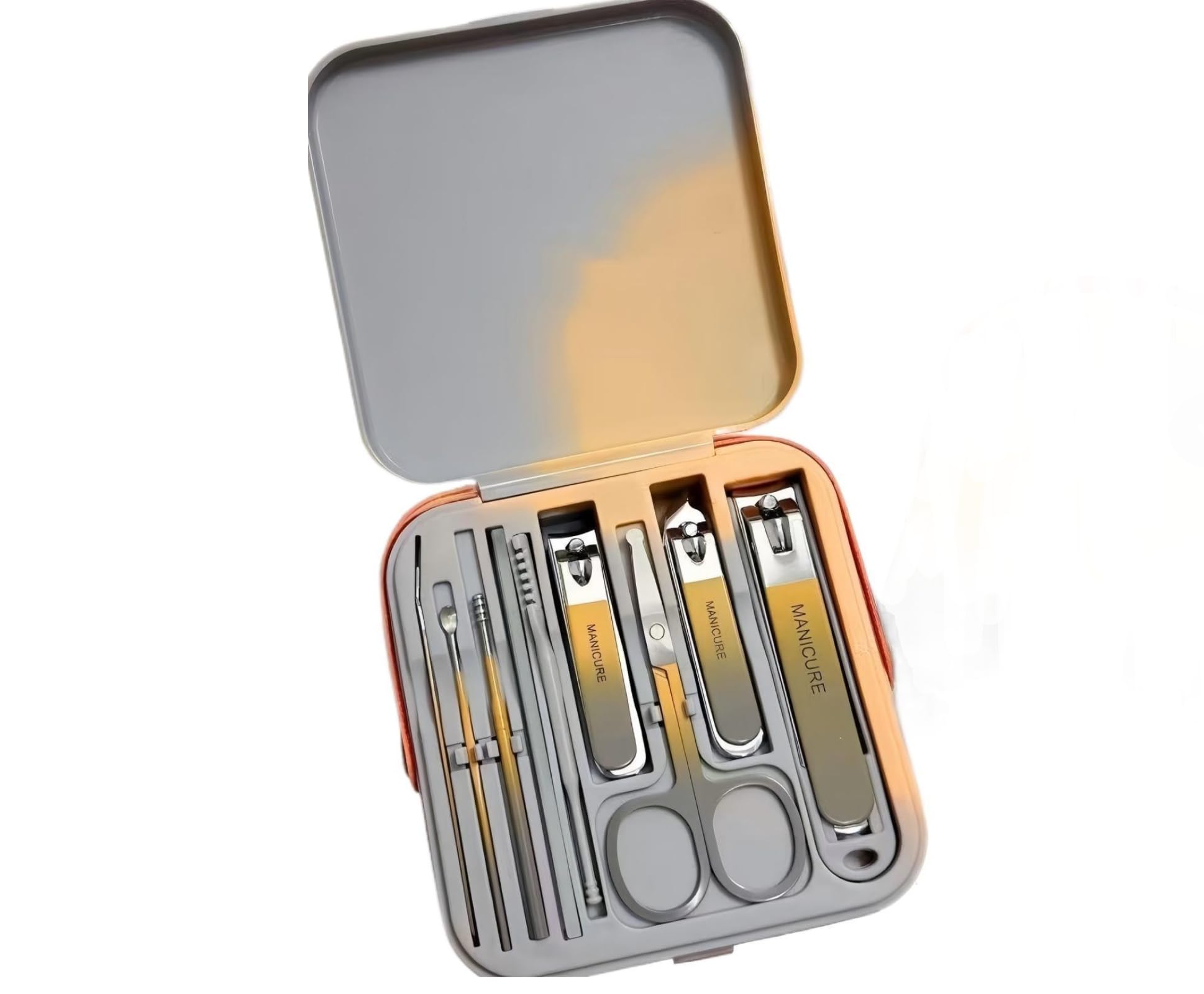 

Stainless Steel Shatterproof Nail Clipper Set with Nose Hair Trimmer and Ear Professional Nail Care Tools Nail Glass Cuticle 9-Piece Pick,