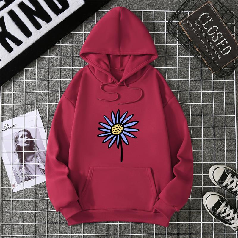 Simple Beautiful Sunflower Printed Women Hoodies Harajuku Fleece Hoody Fashion Loose Sportswear Pocket Autumn Woman Clothes