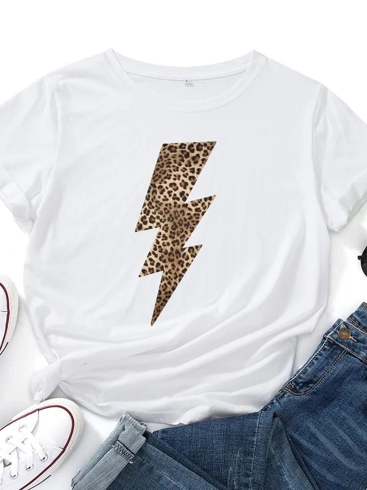 Leopard Lightning Print T Shirt Women Short Sleeve O Neck Loose Tshirt Summer Women Tee Shirt Tops Camisetas Mujer