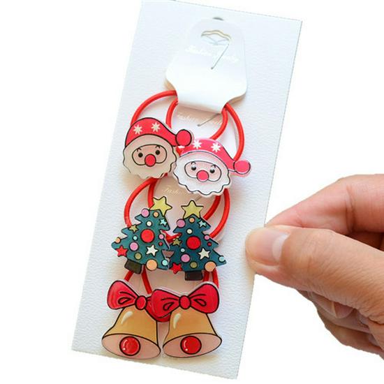 2022 Christmas Holiday Hair Accessories Set: Red Rubber Band, Resin Acrylic Side Clip, Baby Bangs Clip
