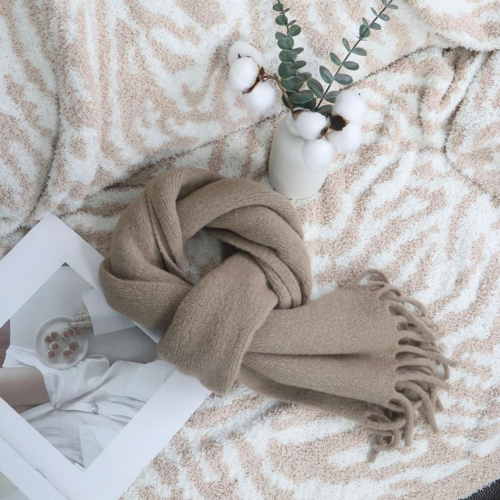 Scarf female Korean version simple and versatile thickened warm female atmosphere knitted wool solid color scarf customization