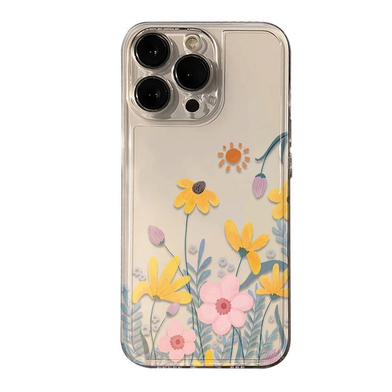 Cartoon Oil Painting Flower iPhone17Promax Mobile Phone Case Transparent for Apple 16promax Space Case 15
