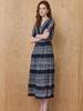Maja Lace Pattern Smoked Banding V-Neck Long Dress
