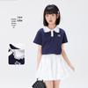 Girls' Lace Trim Colorblock Pique Polo Shirt