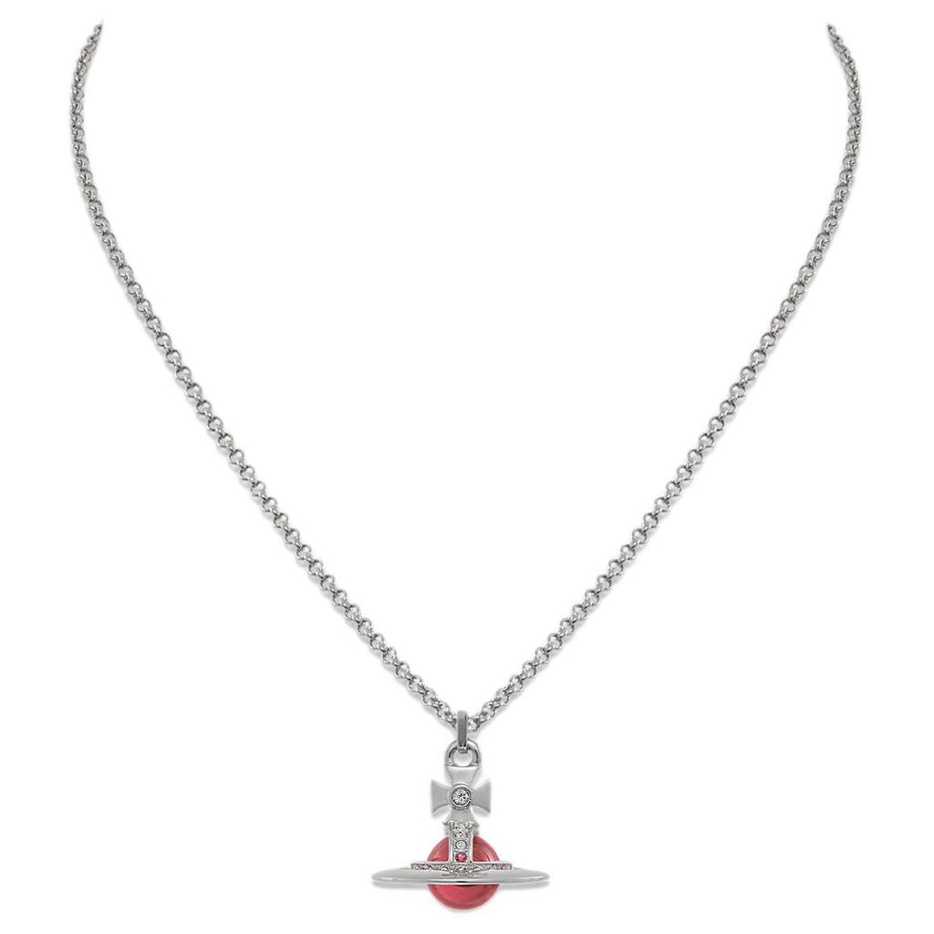 VIVIENNE WESTWOOD Nuevo Collar Esfera de Saturno 3D Mediana Orb Pequeña Unisex Rojo Plata 6302022402P186-CN001