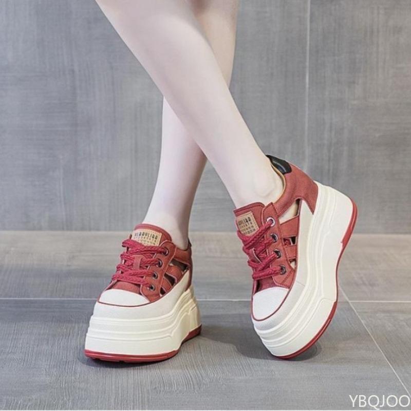 Fashion Summer new hollowed out interior height increasing casual sandals for women with sloping heels simple comfortable women's shoes