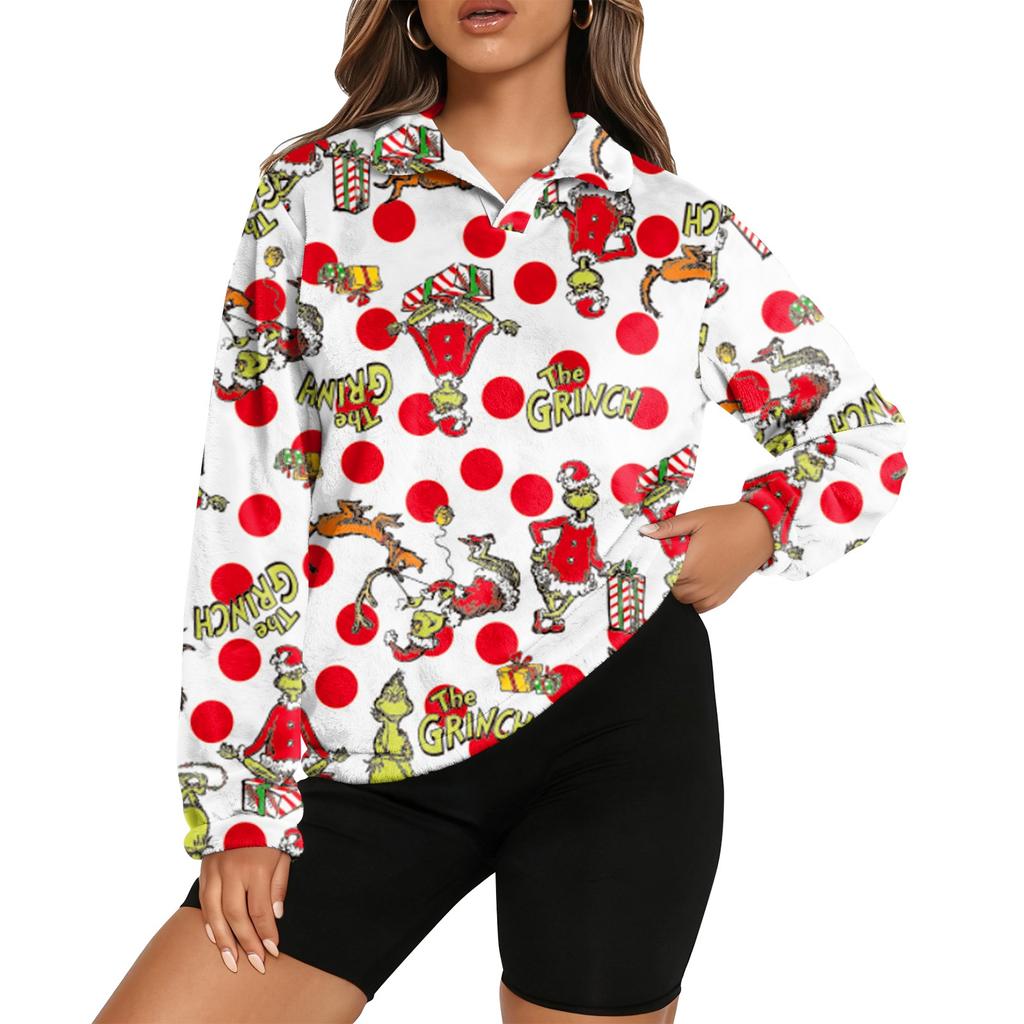 Women's Stand Collar Pullover Long Sleeve Top Christmas Print Sports Top