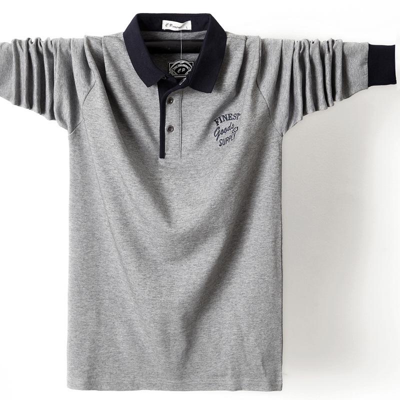 

Men s Plus Size Long Sleeve Polo T-Shirt with Embroidery Design M светло-серый