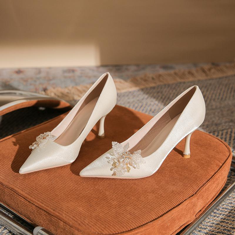 Woman 2026 Trend Luxury Pumps Pointed toe Party Ladies Shoes High Heels White Wedding Shoes Rhinestone Women's Shoes