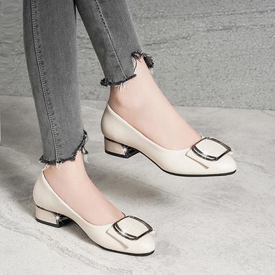 Brand Shoes Thick Heel Ladies Pumps Genuine Party Wedding Shoes Women Soft Cowhide Black Office Work Shoes