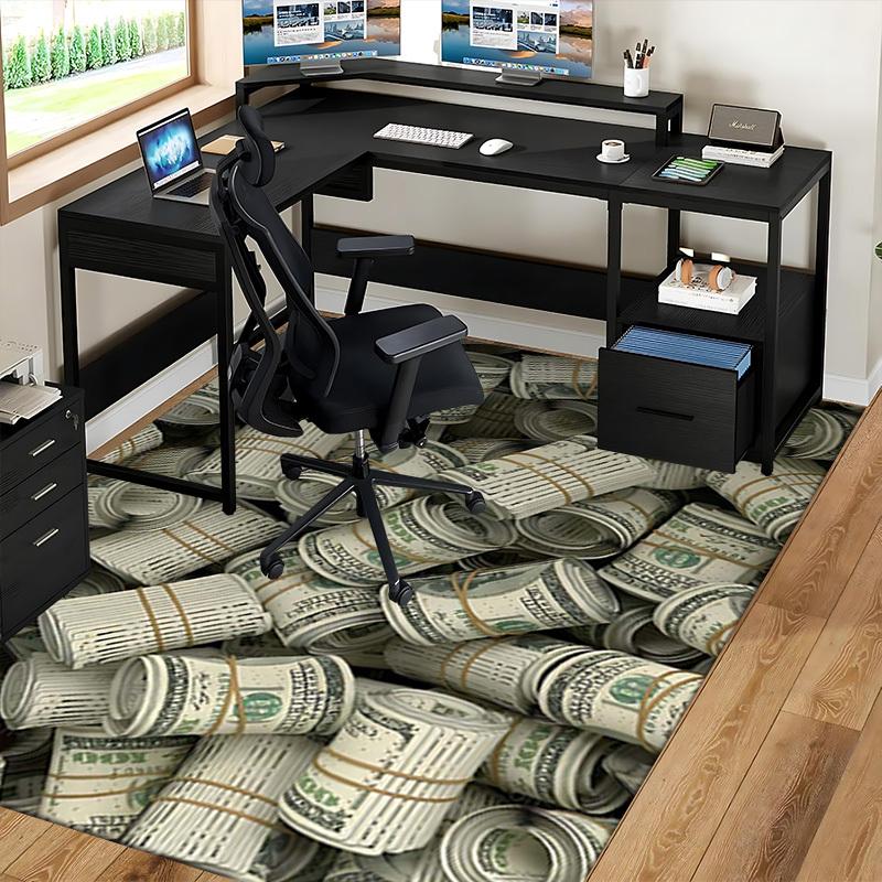 1pc Anime Cartoon Design Office Chair Mat - 100 Dollar Bill Pattern, Non-Slip Carpet for Home Decor, Suitable for All Seasons, Perfect Gift for Office