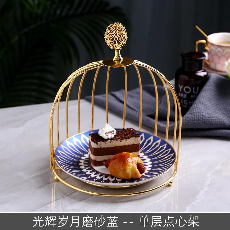 

8-inch Tableware Phnom Penh Double Ceramic Plate Nordic Geometric Striped Tray Household Round Snack Dish Bird Cage Cake Stand