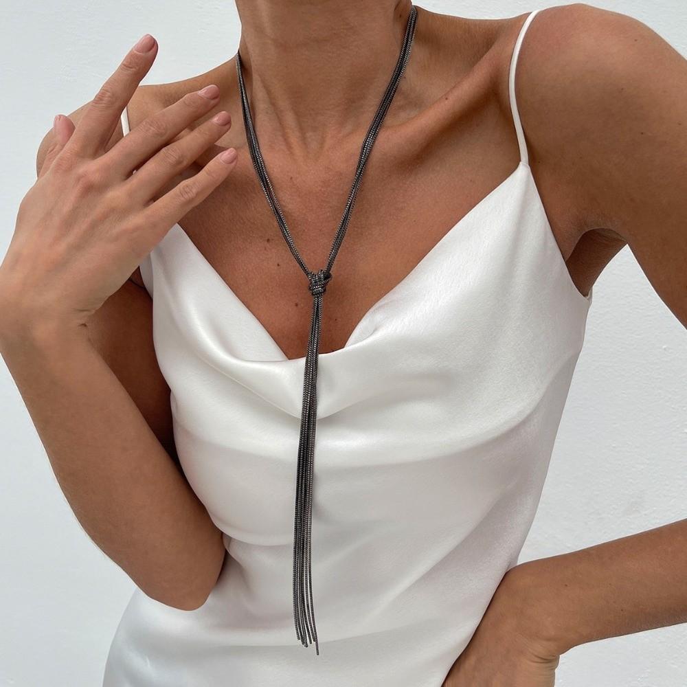 Long Tassel Tassel Pendant Necklace Metal Material Jewelry Set Earrings Set  Ladies Accessories