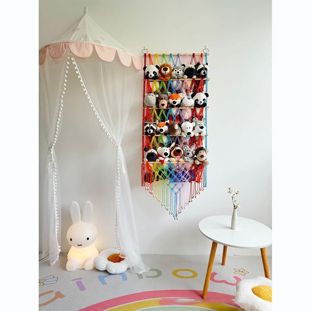 Spielzeughängematte im Bohème-Stil zur Wandaufbewahrung, große Kapazität, Plüschpuppenhalter-Hängematte für Stofftiere