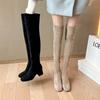 Knee Boots Women's High-heeled Boots Elastic Boots Long Boots Khaki Boots Suede Boots Autumn and Winter Velvet High Boots