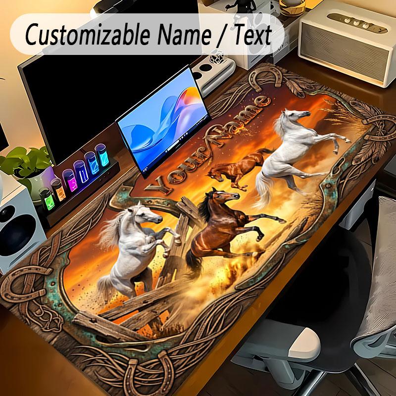 Podložka pod myš s koňským motivem, personalizovaná, s vlastním textem jména, protiskluzová podložka na stůl pro notebook, kancelářský stůl