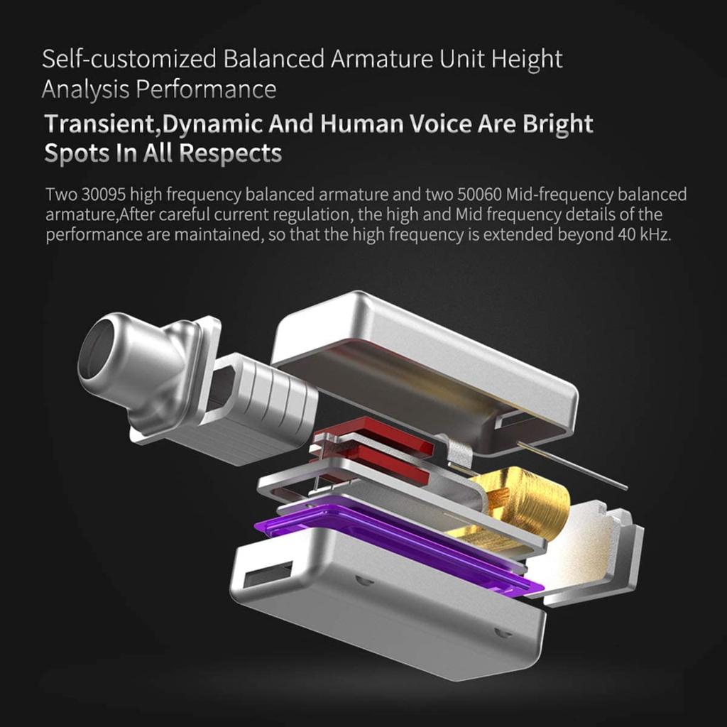 KZ ZS10 PRO Wired Earphones, 4BA+1DD In-Ear, High-End, Ear-Hook, Sound-Isolating, Aluminum Alloy and Resin Housing Design, Gaming Earphones, HIFI
