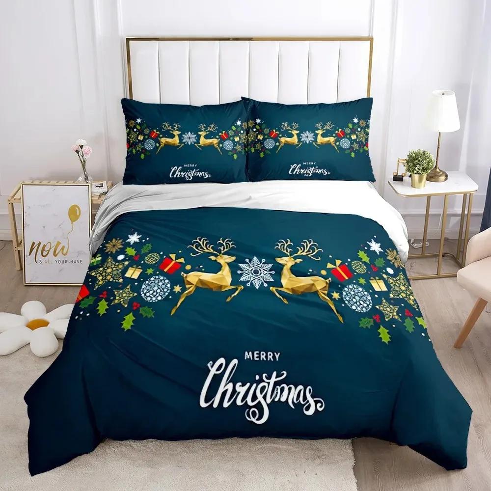 Chirstmas Påslakan Barns sovrum 3D Tecknad Merry Chirstmas Enkelsängset Polyester Jultomten Gott Nytt År påslakan
