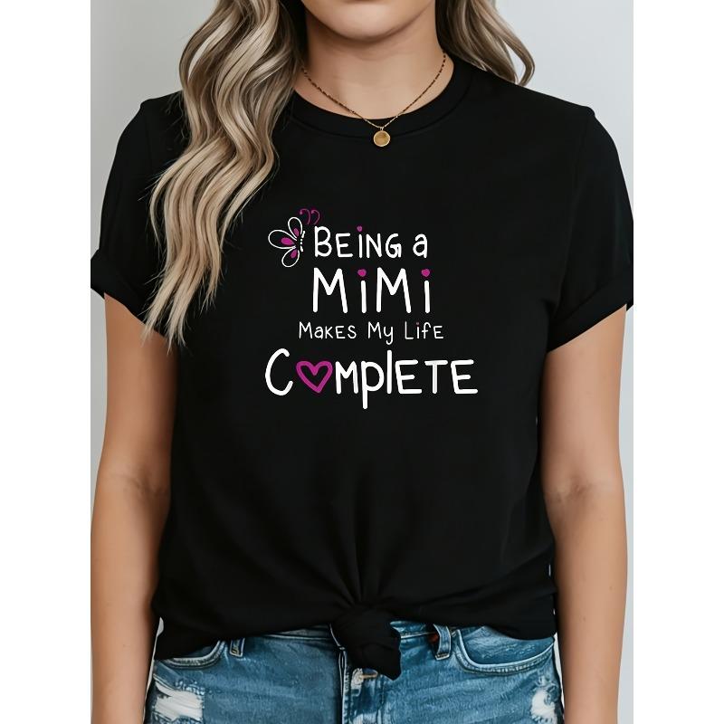 

Women s Being a MiMi Makes My Life Complete T-Shirt - Vintage Grandma Short Sleeve Top with Butterfly Print & Lettering, S чёрный