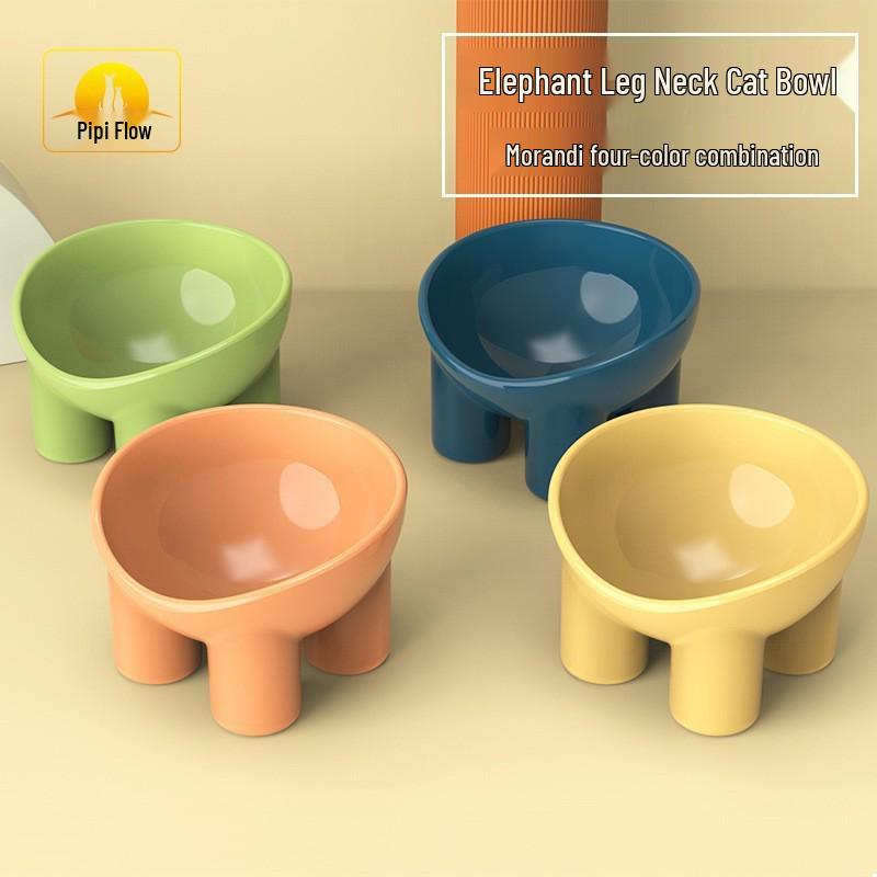 Macaron Colored Slanted Elephant Leg Pet Bowl - Elevated Plastic Cat & Dog Food Bowl with Neck Protection