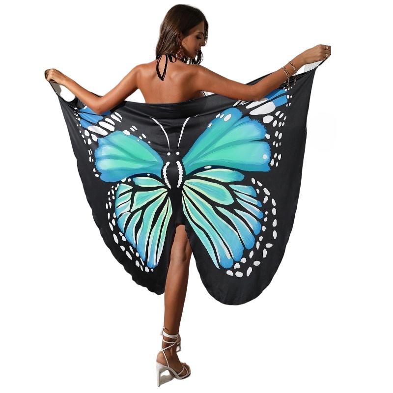 

Сексуальный женский купальник с рисунком бабочки, накидка-шарф, пляжное платье, халтер, без рукавов Green,2XL