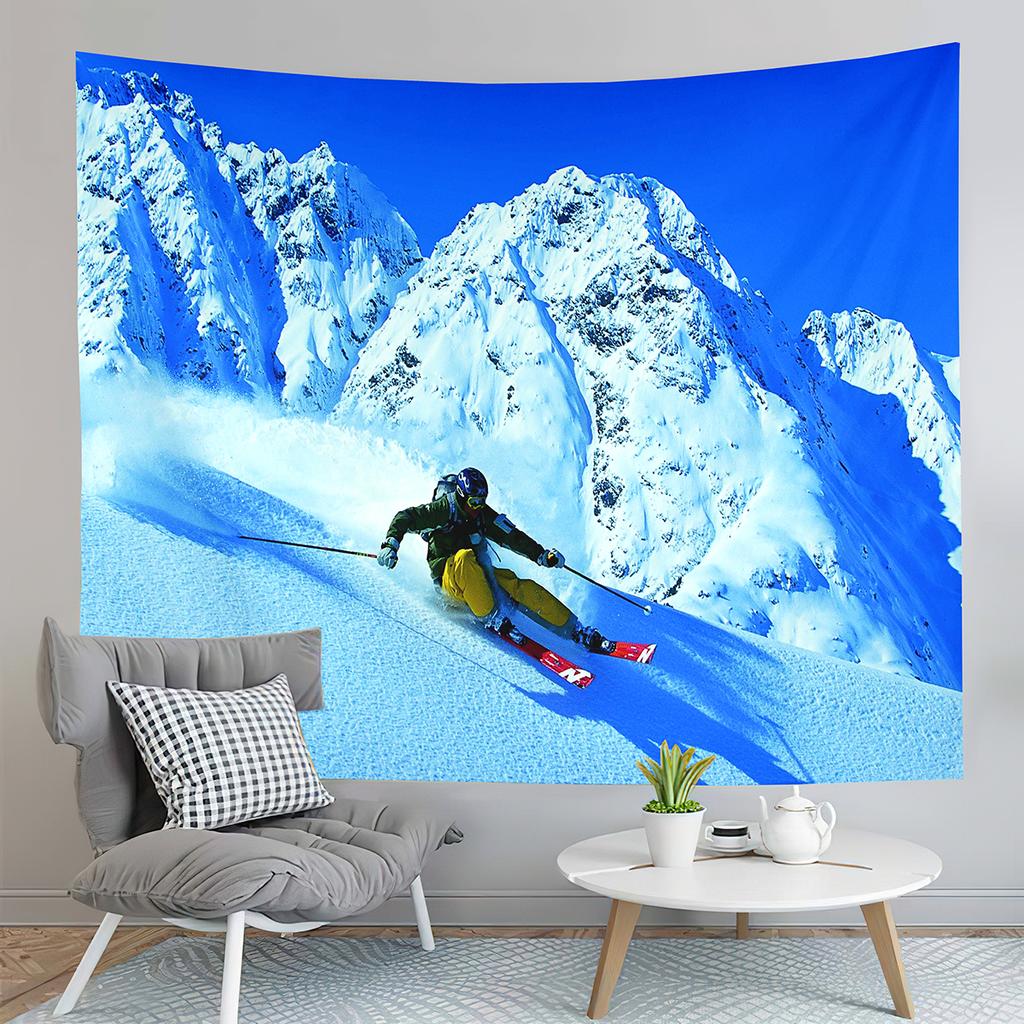 Winter Snow Mountain Tapestry Extreme Skiing Tapestry Natural Scenery Tapestry Home Living Room Bedroom Dorm Decor Tapestries