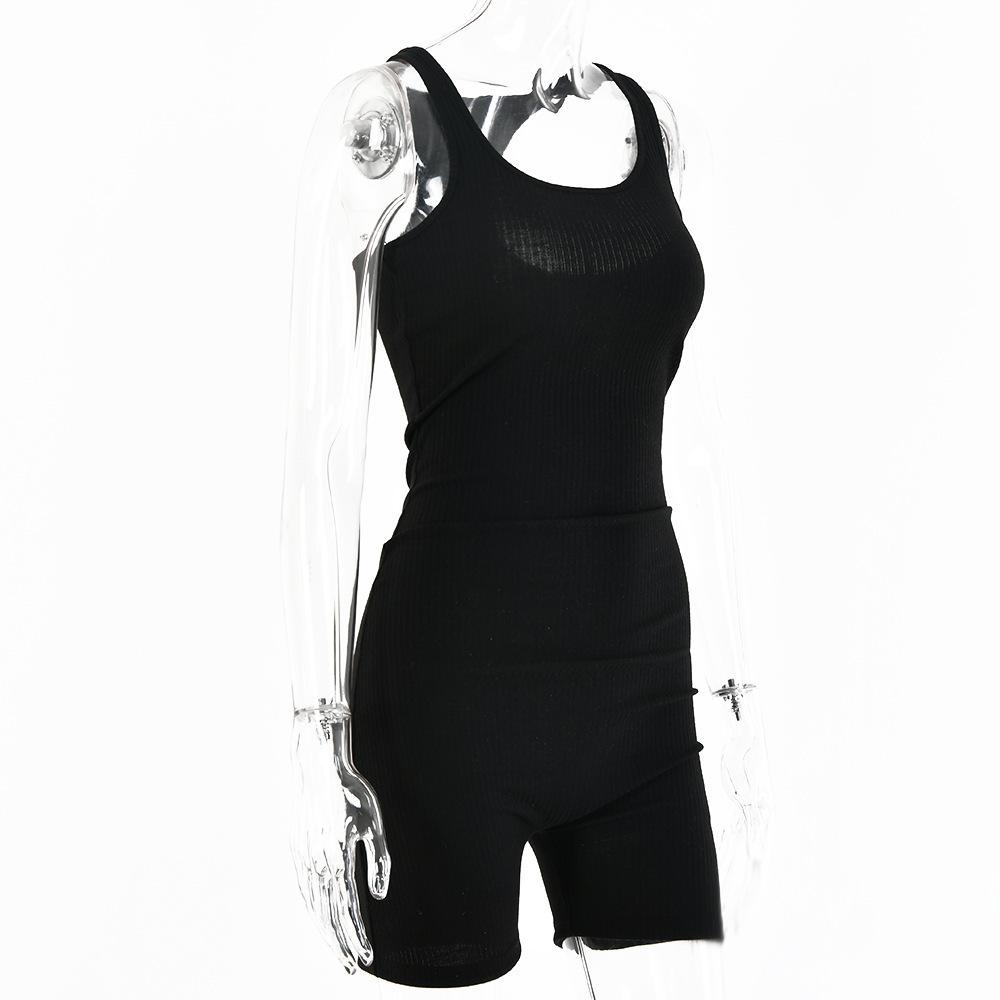 Europeisk och amerikansk ärmlös U-ringad slim fit sexig sportjumpsuit