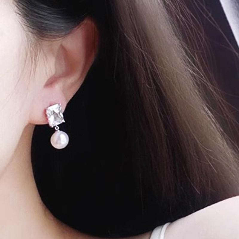 925 Sterling Silver Elegant Bright CZ Drop Earrings Pearl Female Trendy Delicate Ear Accessories Chic Wedding Bridal Jewelry