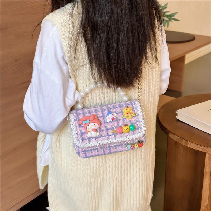 Cute Animal Design Cotton Canvas Handbag For Girls With Creative Chain Strap