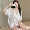 Factory Goods 1011 Solid Color Short-sleeved New Ice Silk Pajamas Women's Douyin Fashion Cartoon Internet Celebrity Fashion Loungewear