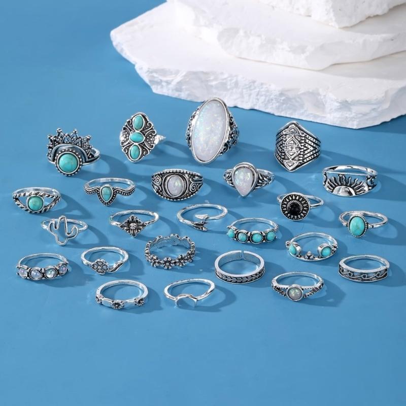 50 Pieces Bohemian Style Turquoise Color Fashion Accessories Handmade Adjustable Stackable Necklace Bracelet
