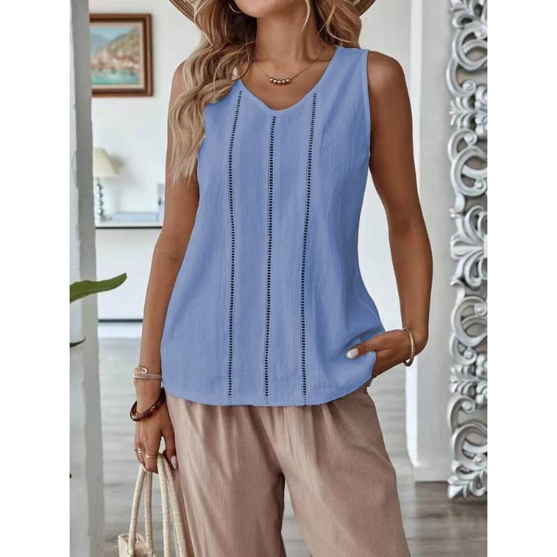 BITCED Women's Fashion Casual Solid Color Print Sleeveless V-Neck  Blouses & Shirts