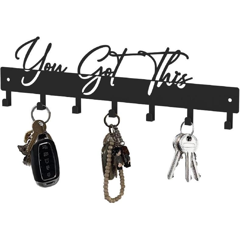10 Inch Key Holder for Wall, Black Metal House Decoration Key Hooks, Phrase Style(You got This), Key Hanger Organizer with 7 Hooks, Suitable for you got this