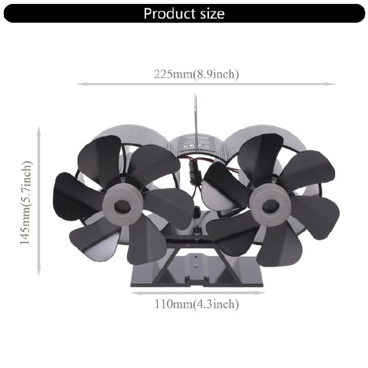 SF167T 12 Blade Fireplace Fan Dual Motors for Wood Log Fire Heat Powered Fans