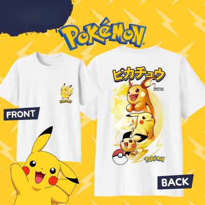 Anime Pokémon Pikachu Evolution Cotton Tshirt for 2026 Summer UnisexsWomens Fashion Casual Cosplay Short Sleeved Tshirt