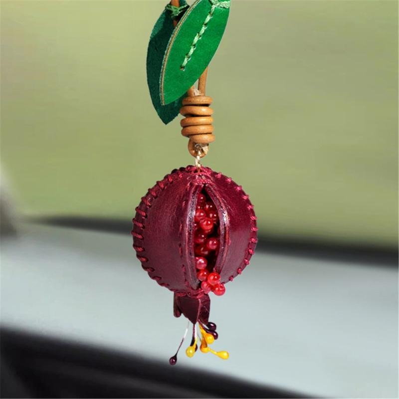 Sophisticated Pomegranate Shape Genuine Leather Charm Accessory for Car and Bag Decoration with Multiple Color Options