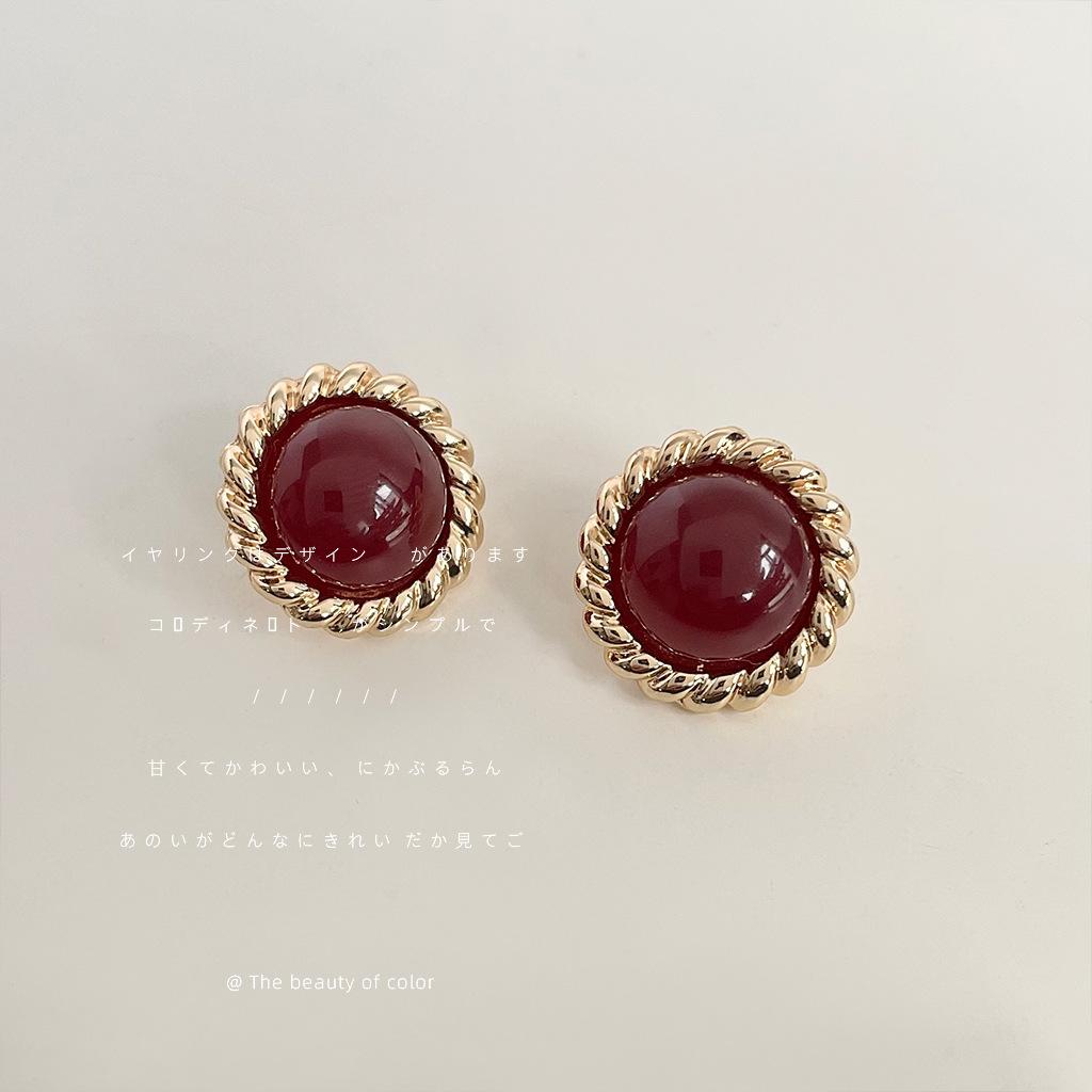 Винтажные красные круглые серьги-гвоздики в стиле французского двора атмосферные портовые геометрическая элегантность серьги