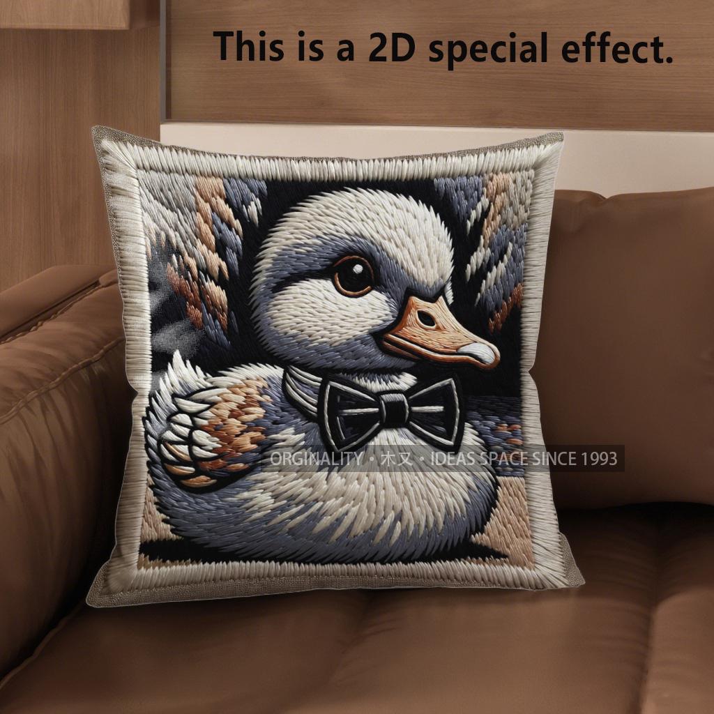 

2D Cute Duck Bow-Tie Pattern Throw Pillow Covers Pattern Cushion Cover Suitable For Sofa Bedroom Car Pillow Cover 40x40cm