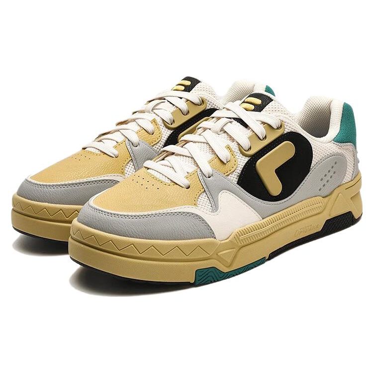 FILA Fusion Bank DX Fabric Synthetic Leather Sports Comfortable Wear-Resistant Low-Top Skate Shoes Men sneaker Milk-White Vanilla-Yellow T12M342206FGO