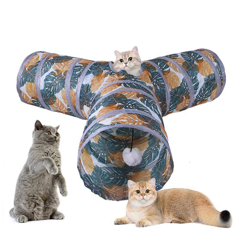 Tube de Tunnel imprimé pour chat, jouets pliables, entraînement amusant, seau de forage interactif, pour animaux de compagnie