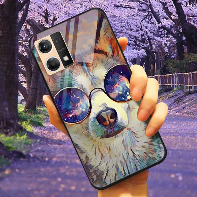 For Oppo Reno7 4G Case Fashion Tempered Glass Moon Star Bumper Cases for Oppo Reno 7 4G Phone Cases CPH2363 Luxury Funda Capa