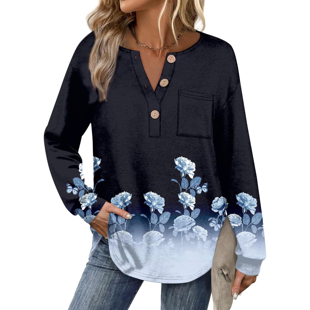 Women's Retro Printed Fashionable Long-sleeved Top