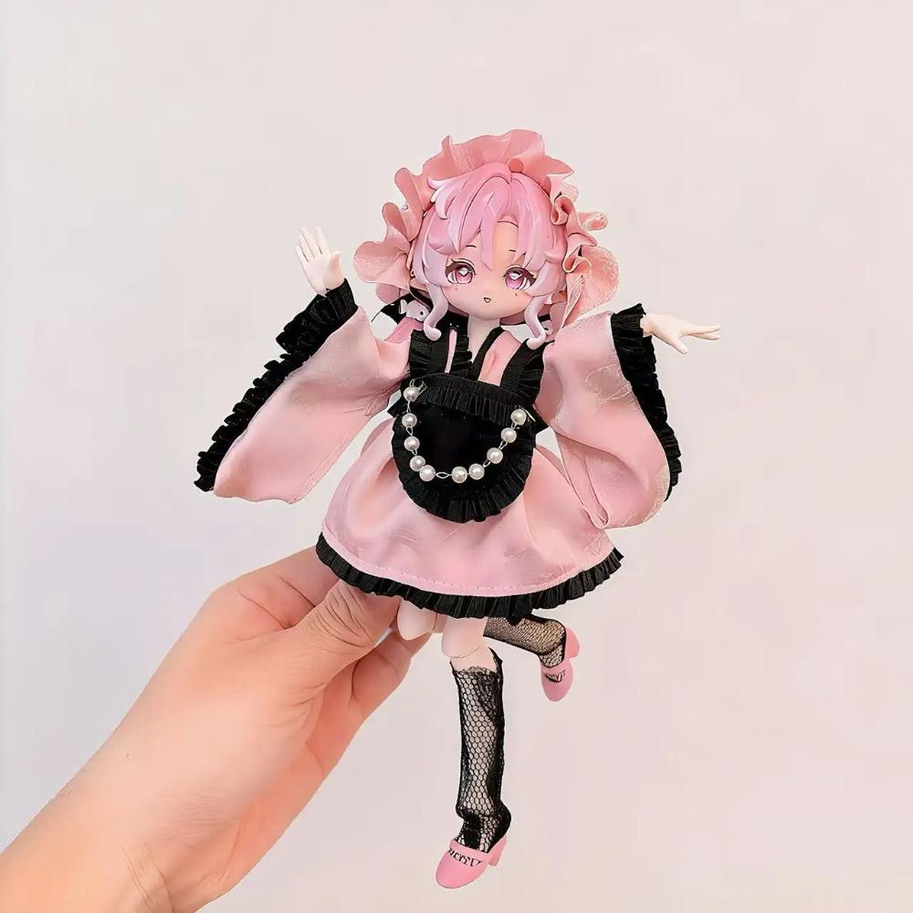 For 1/8 1/12 OB11 BJD Doll Clothes Set - Winter Plush Maid Outfit Cute Warm Doll Dress Up Accessories (Only Clothes)