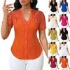 Haut à Manches Courtes pour Femme, Tendance, Polyvalent, Boutonnage Simple, Couleur, Coupe Slim, Brodé, Ajouré